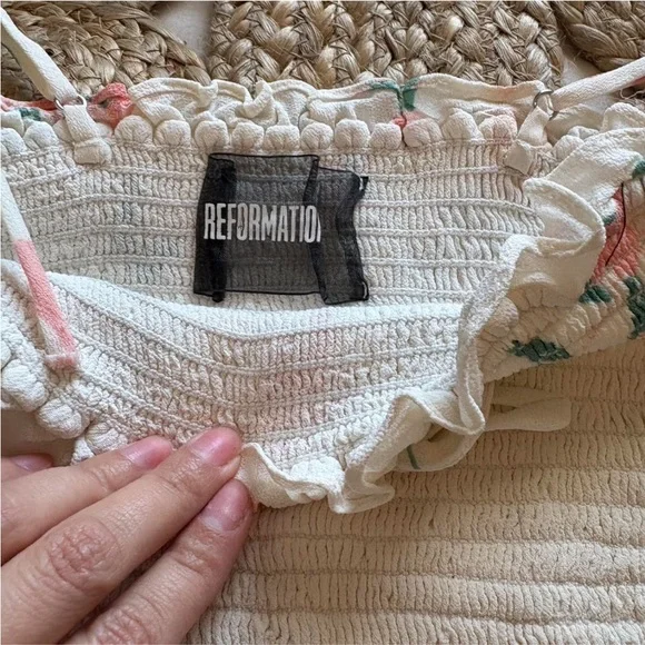 Reformation White Floral Smocked Crop Top - Picture 4 of 6